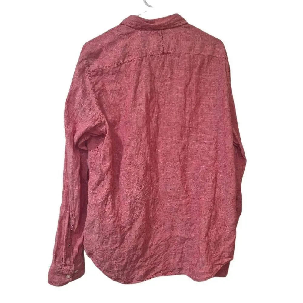 Banana Republic Men's Raspberry Pink/Red Linen Classic Fit Button Down Collar Bu